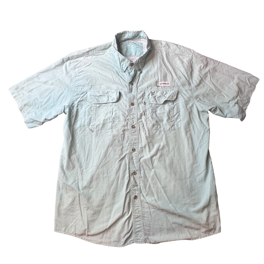 Magellan Fishing Shirt Mens XXL Green Laguna Madre Short Sleeve Vented Nylon